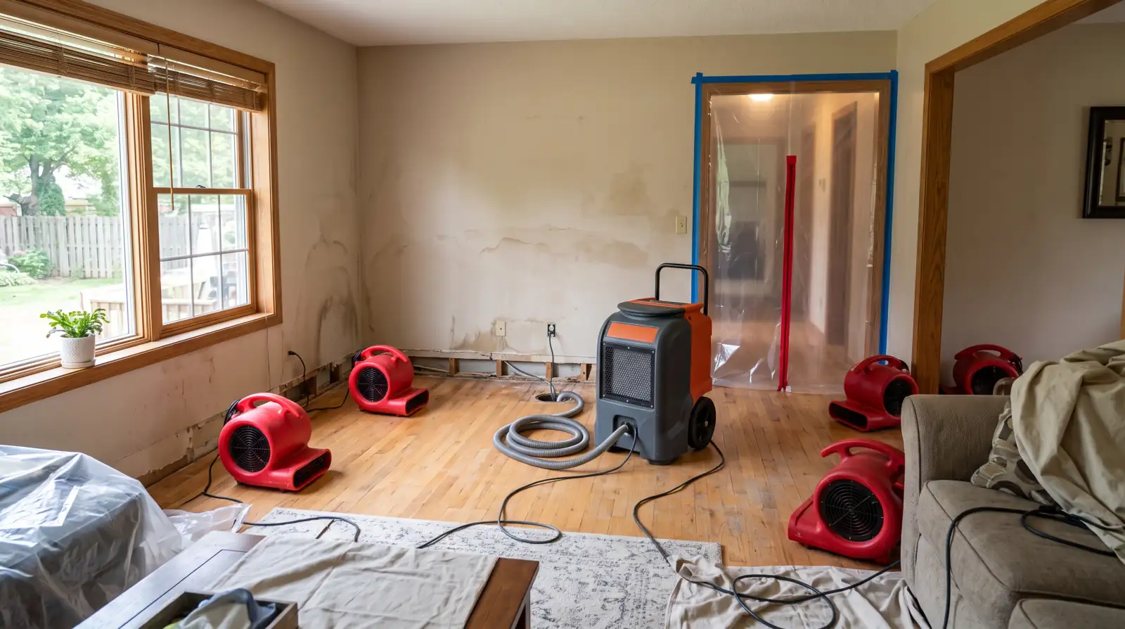Olney Water Damage Restoration crew setting up drying equipment in a home